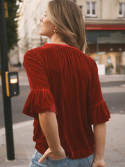 Julietta silk blend velvet top - Red | NRBY Clothing