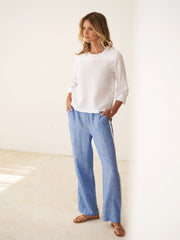 Thea linen side stripe trouser - Bright Blue / White