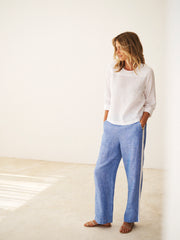 Thea linen side stripe trouser - Bright Blue / White