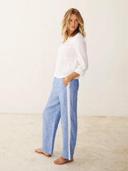 Thea linen side stripe trouser - Bright Blue / White