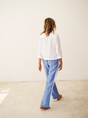 Thea linen side stripe trouser - Bright Blue / White