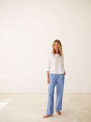 Thea linen side stripe trouser - Bright Blue / White