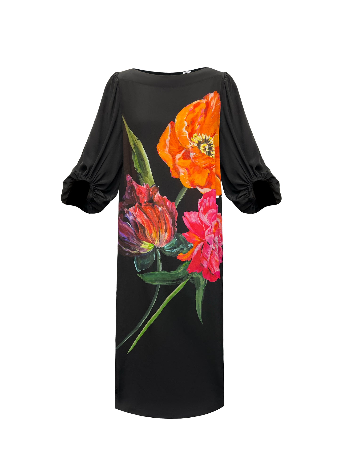 Jade silk painted floral print dress