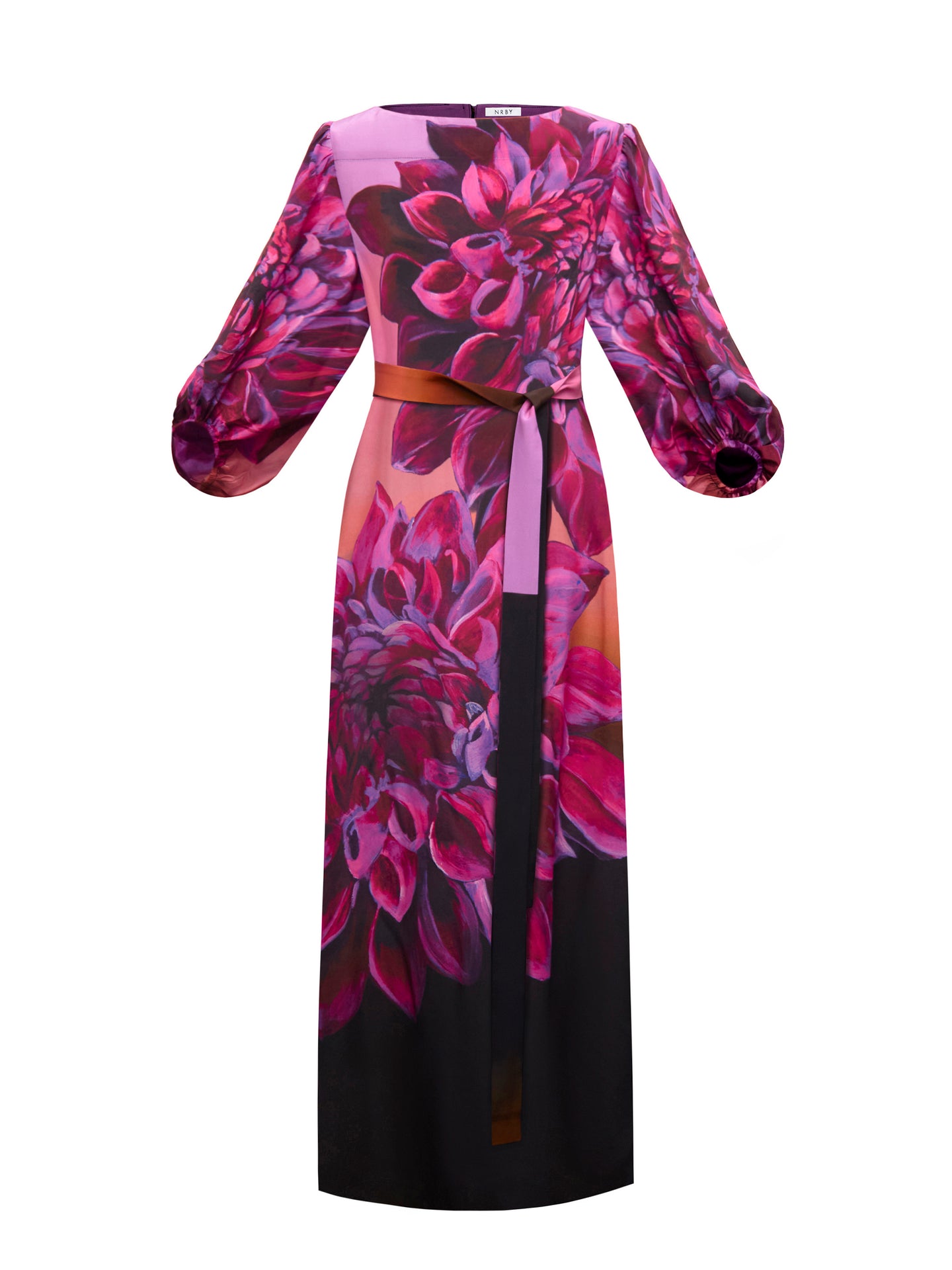 Jade silk midnight garden print dress