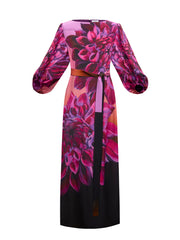 Jade silk midnight garden print dress