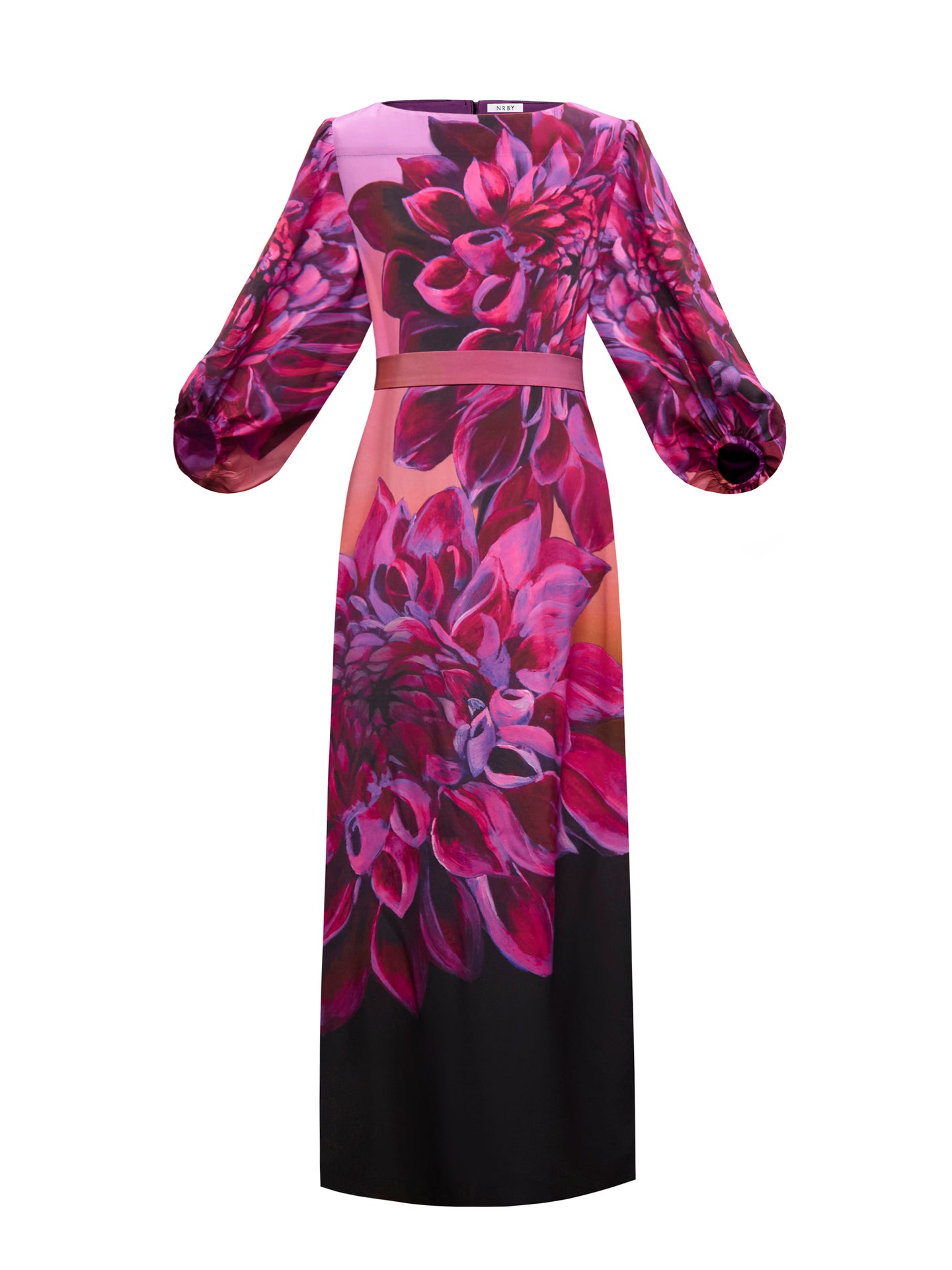 Jade silk midnight garden print dress