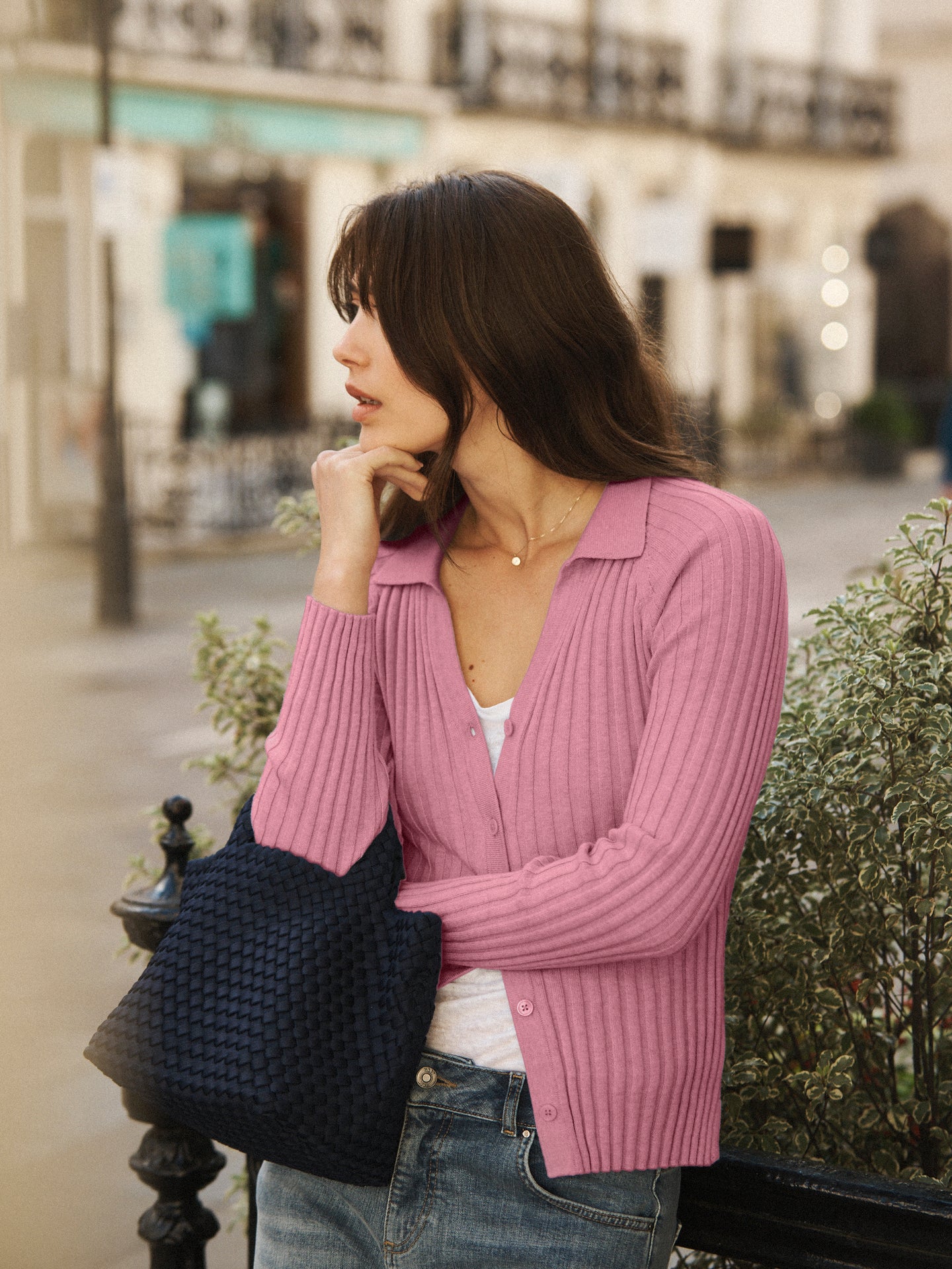 Kendra cotton cashmere ribbed cardigan - Pink