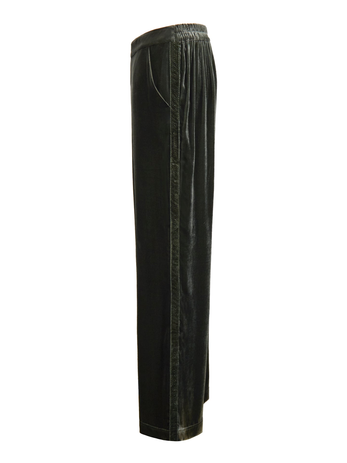 Thea silk blend velvet herringbone side stripe trouser - Khaki