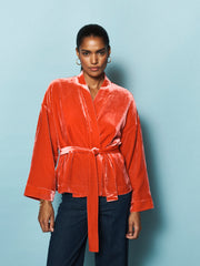 Butterfly silk blend velvet kimono - Hibiscus