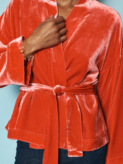 Butterfly silk blend velvet kimono - Hibiscus