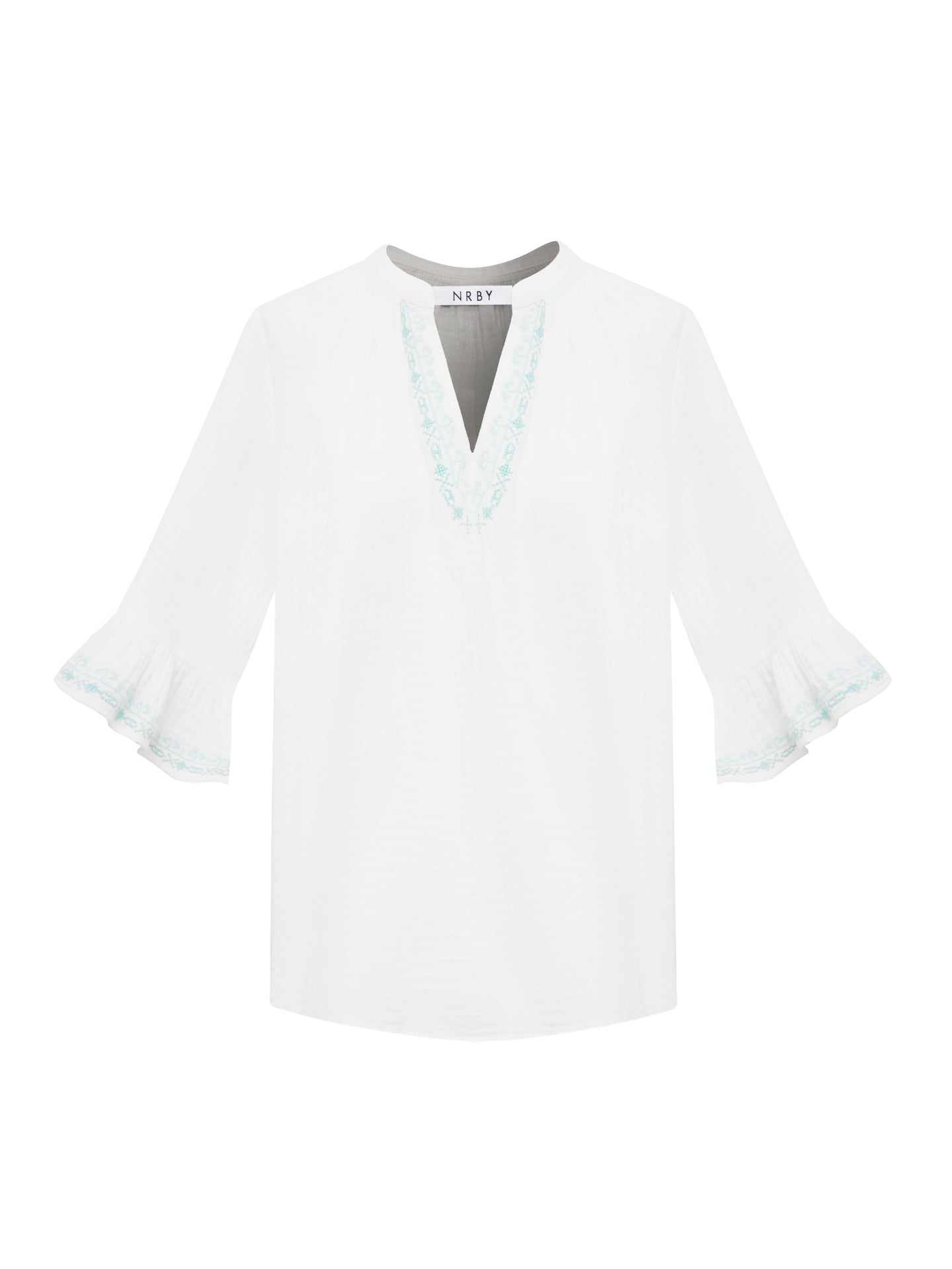 Kayla cotton double cloth embroidered top - White