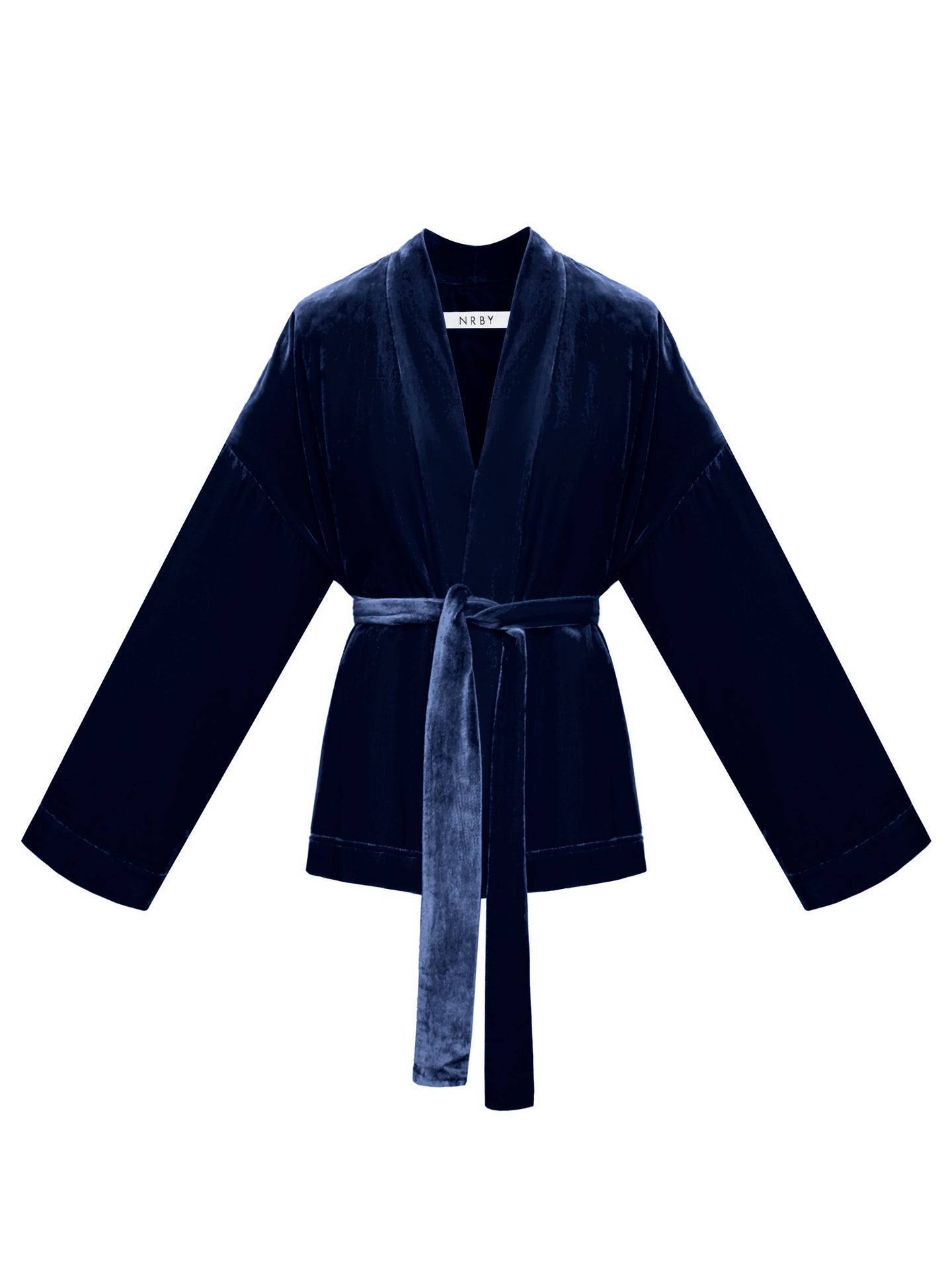 Butterfly silk blend velvet short kimono - Denim Blue