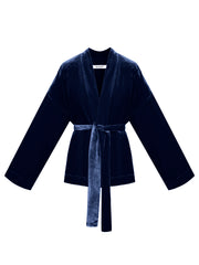Butterfly silk blend velvet short kimono - Denim Blue