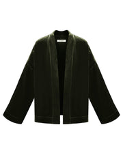 Butterfly silk blend velvet short kimono - Khaki