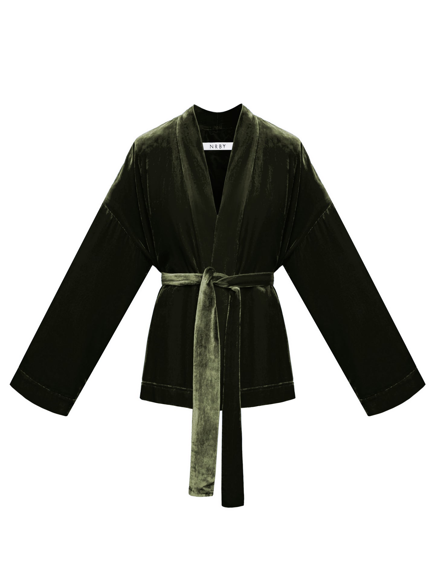 Butterfly silk blend velvet short kimono - Khaki