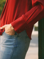 Laura silk satin shirt - Red | NRBY Clothing