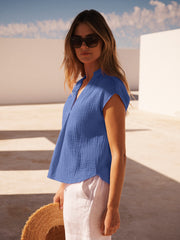 Laverne cotton double cloth top - Azure Blue | NRBY Clothing