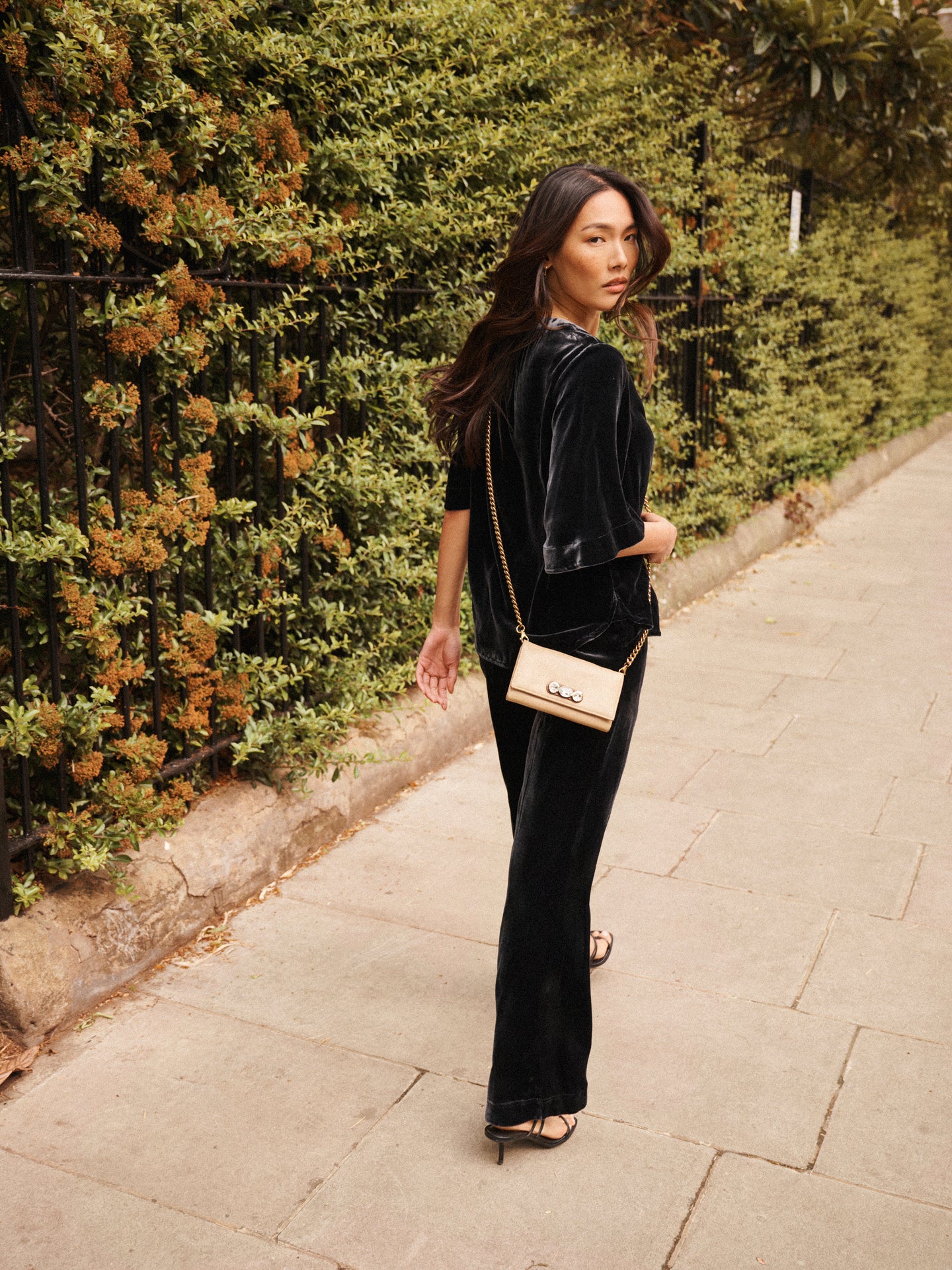 Velvet Top & Velvet Palazzo Trouser Co-ord - Carbon