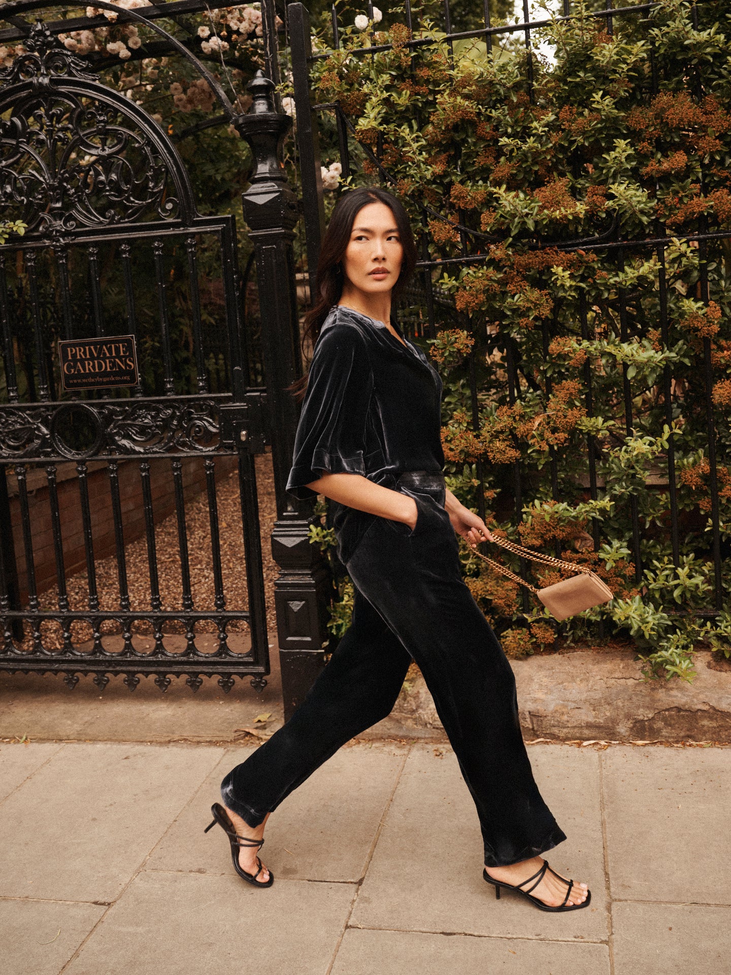 Velvet Top & Velvet Palazzo Trouser Co-ord - Carbon