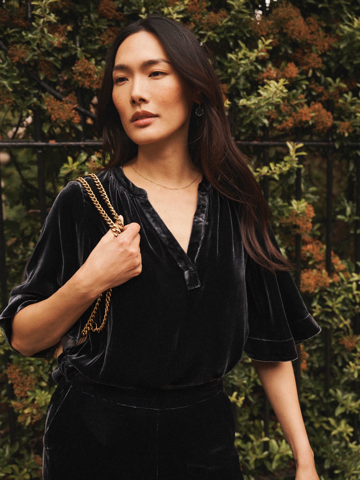 Leena silk blend velvet top - Carbon