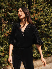 Leena silk blend velvet top - Carbon