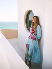Lee silk orchid print maxi dress - Silver Blue | NRBY Clothing