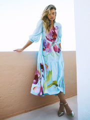 Lee silk orchid print maxi dress - Silver Blue | NRBY Clothing