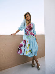 Lee silk orchid print maxi dress - Silver Blue | NRBY Clothing