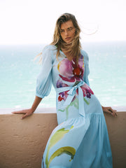 Lee silk orchid print maxi dress - Silver Blue | NRBY Clothing
