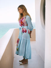 Lee silk orchid print maxi dress - Silver Blue | NRBY Clothing