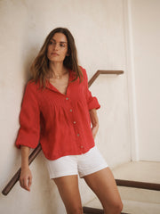 Lyla gauze linen shirt - Rose Red | NRBY Clothing
