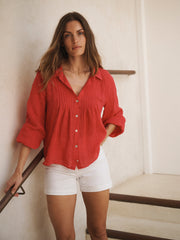 Lyla gauze linen shirt - Rose Red | NRBY Clothing