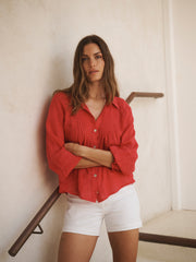 Lyla gauze linen shirt - Rose Red | NRBY Clothing