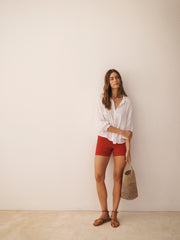 Myla cotton jean short - Cherry red