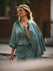 Lyla silk satin shirt - Soft Sage | NRBY Clothing