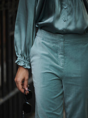 Miranda cotton velvet trouser - Soft Sage | NRBY Clothing