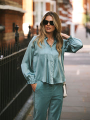 Lyla silk satin shirt - Soft Sage | NRBY Clothing
