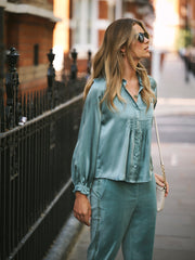 Lyla silk satin shirt - Soft Sage | NRBY Clothing