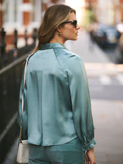Lyla silk satin shirt - Soft Sage | NRBY Clothing