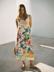 Madeline silk scenic print dress | NRBY Clothing