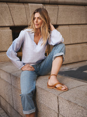 Mara cotton stripe shirt - White / Crystal Blue