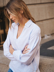 Mara cotton stripe shirt - White / Crystal Blue