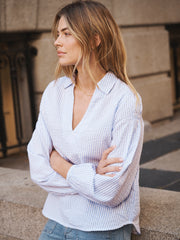 Mara cotton stripe shirt - White / Crystal Blue