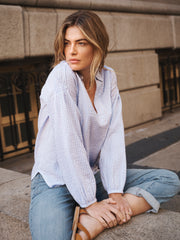 Mara cotton stripe shirt - White / Crystal Blue