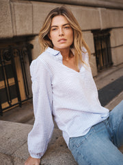 Mara cotton stripe shirt - White / Crystal Blue