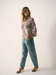 Mara Silk Ivory Painterly Paisley Print Shirt