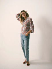 Mara Silk Ivory Painterly Paisley Print Shirt