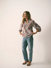 Mara Silk Ivory Painterly Paisley Print Shirt