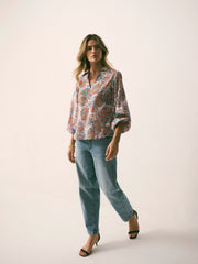 Mara Silk Ivory Painterly Paisley Print Shirt