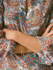 Mara Silk Ivory Painterly Paisley Print Shirt